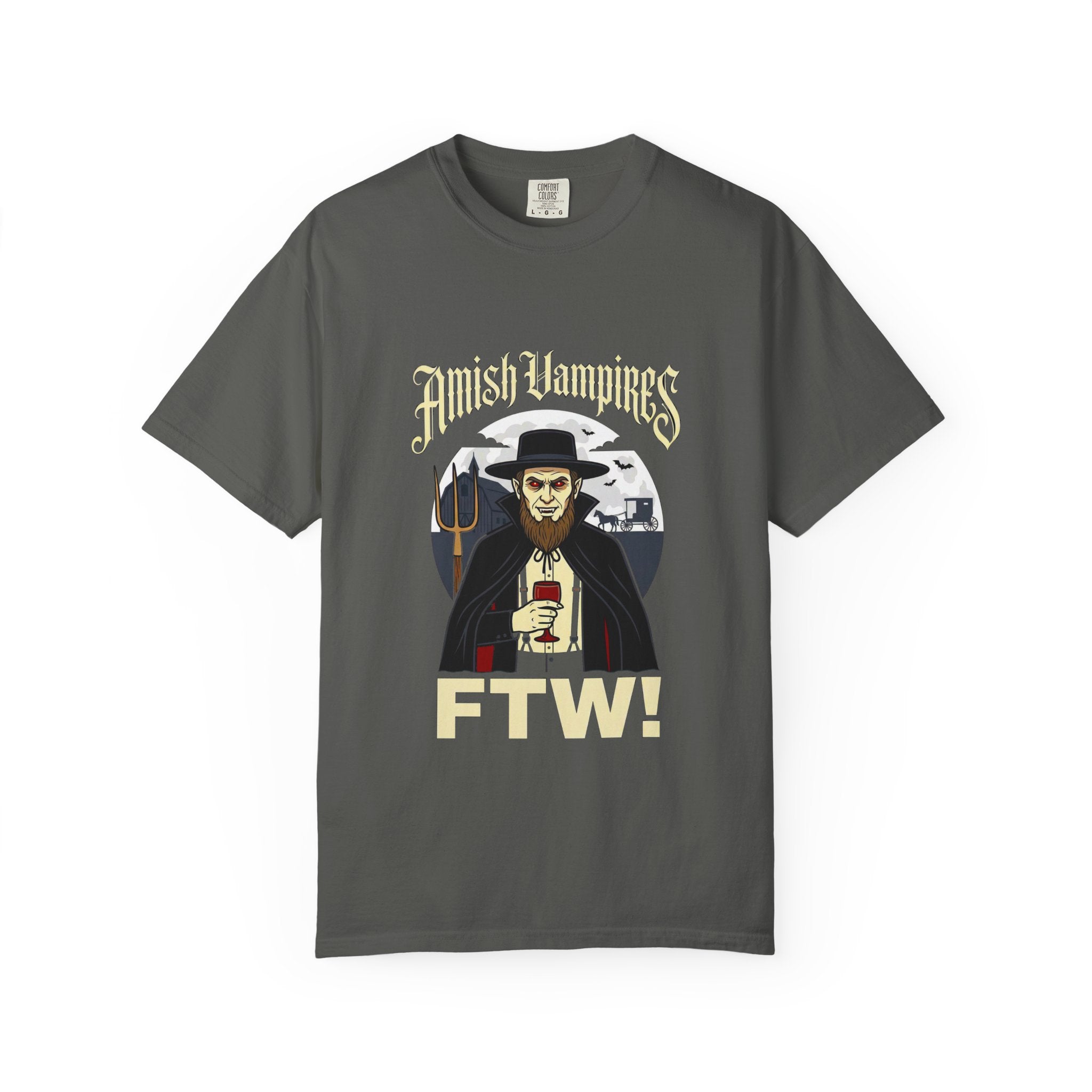 Amish Vampires FTW — Absurd Gothic Horror Dark Humor Tee | Comfort Colors 1717 Garment-Dyed
