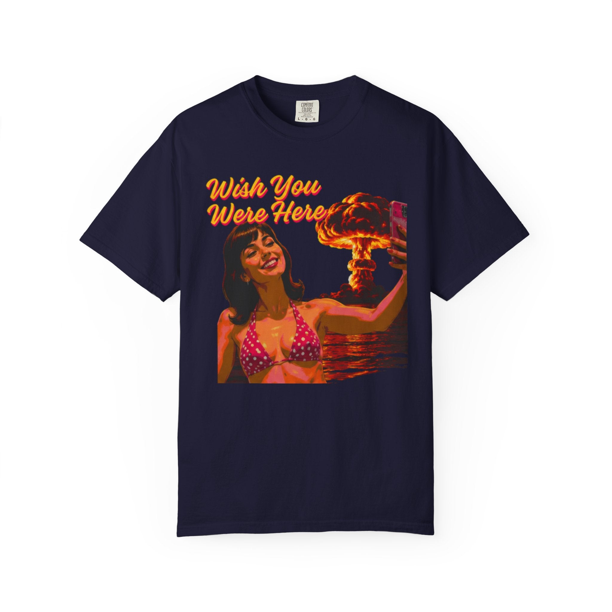 Wish You Were Here -- Bikini Selfie Nuclear Chic™ — Retro Apocalypse Glam™  Postcard Tee