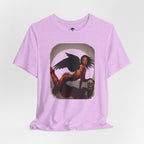 Gothic Fallen Angel With Skull Tee — Dark Fantasy Winged Woman Graphic T-Shirt