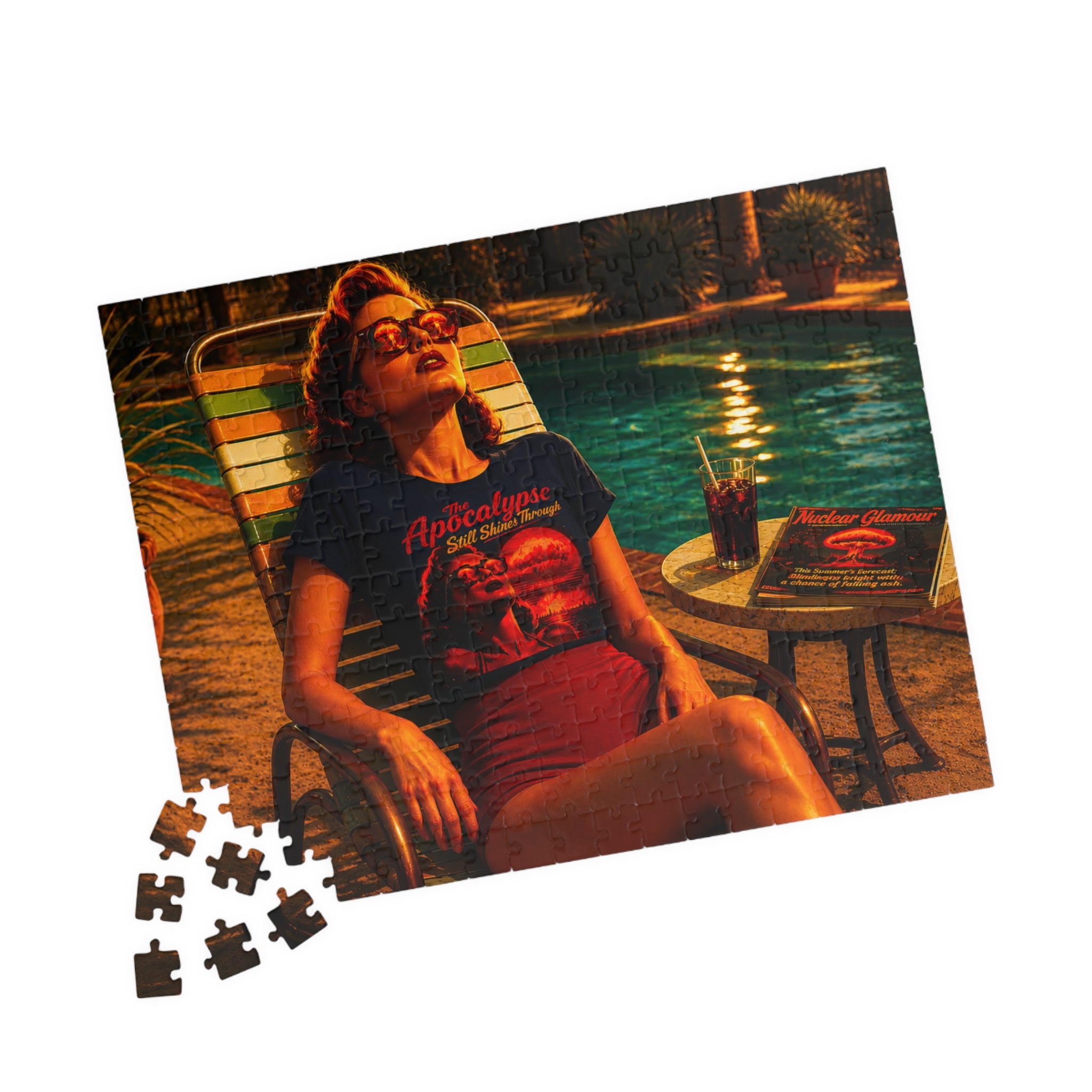 The Apocalypse Still Shines Through — Nuclear Chic Jigsaw Puzzle | Retro Poolside Pin-Up Night Scene (110, 252, 520, 1014-piece)