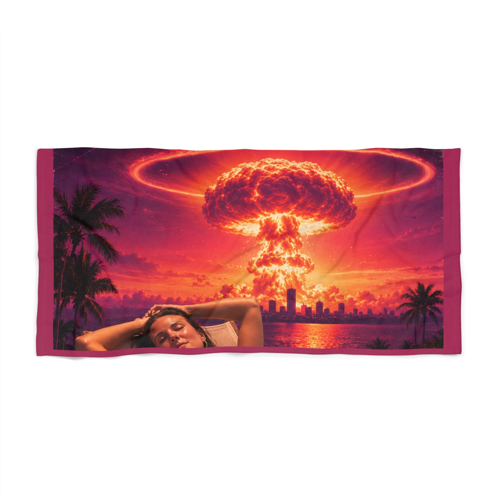 Relax... It Will All Be Over Soon — Nuclear Chic Apocalypse Beach Towel | Heavyweight Beach Blanket, 30"×60" / 36"×72"
