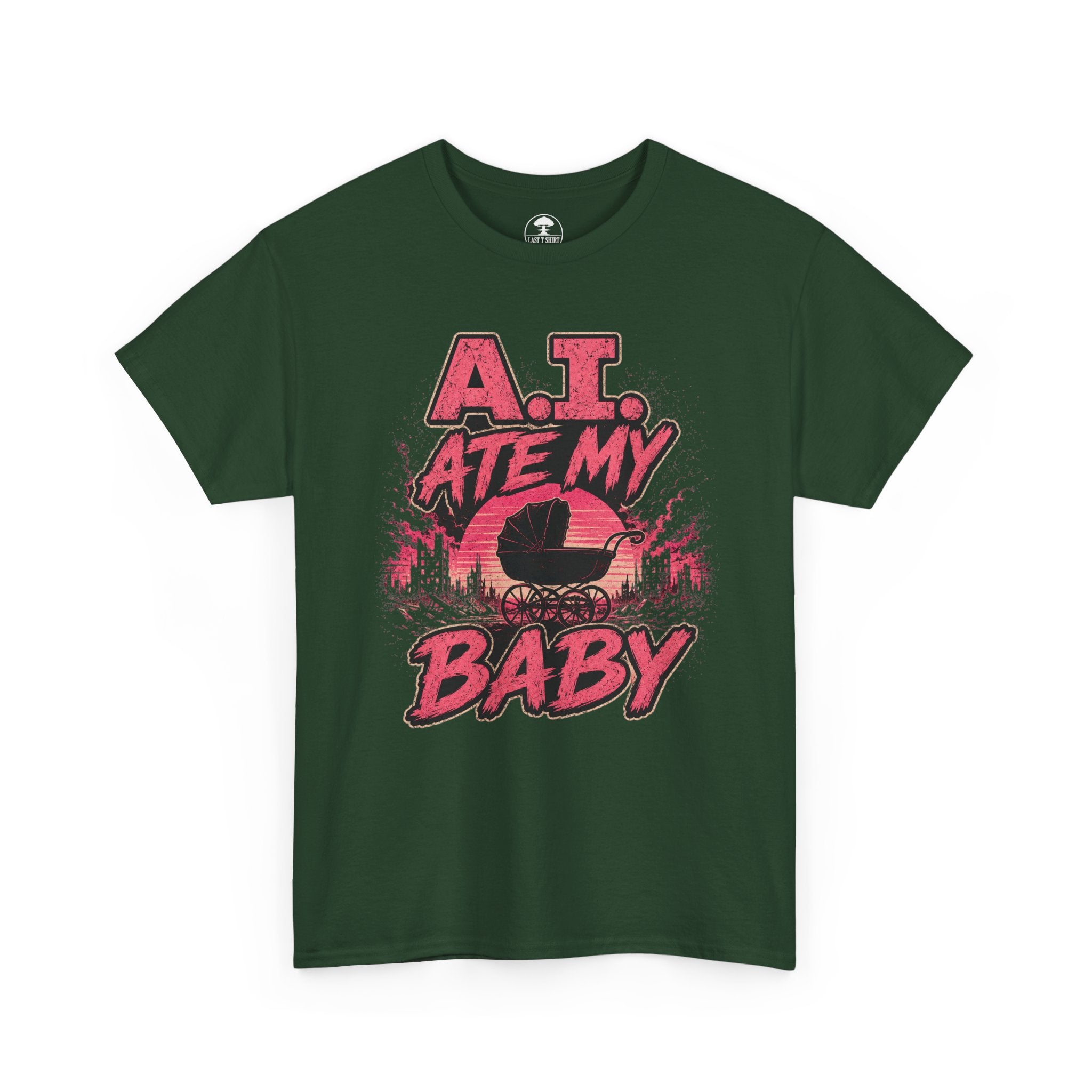 A.I. Ate My Baby -- Horror Baby Carriage -- Dark Humor Tee