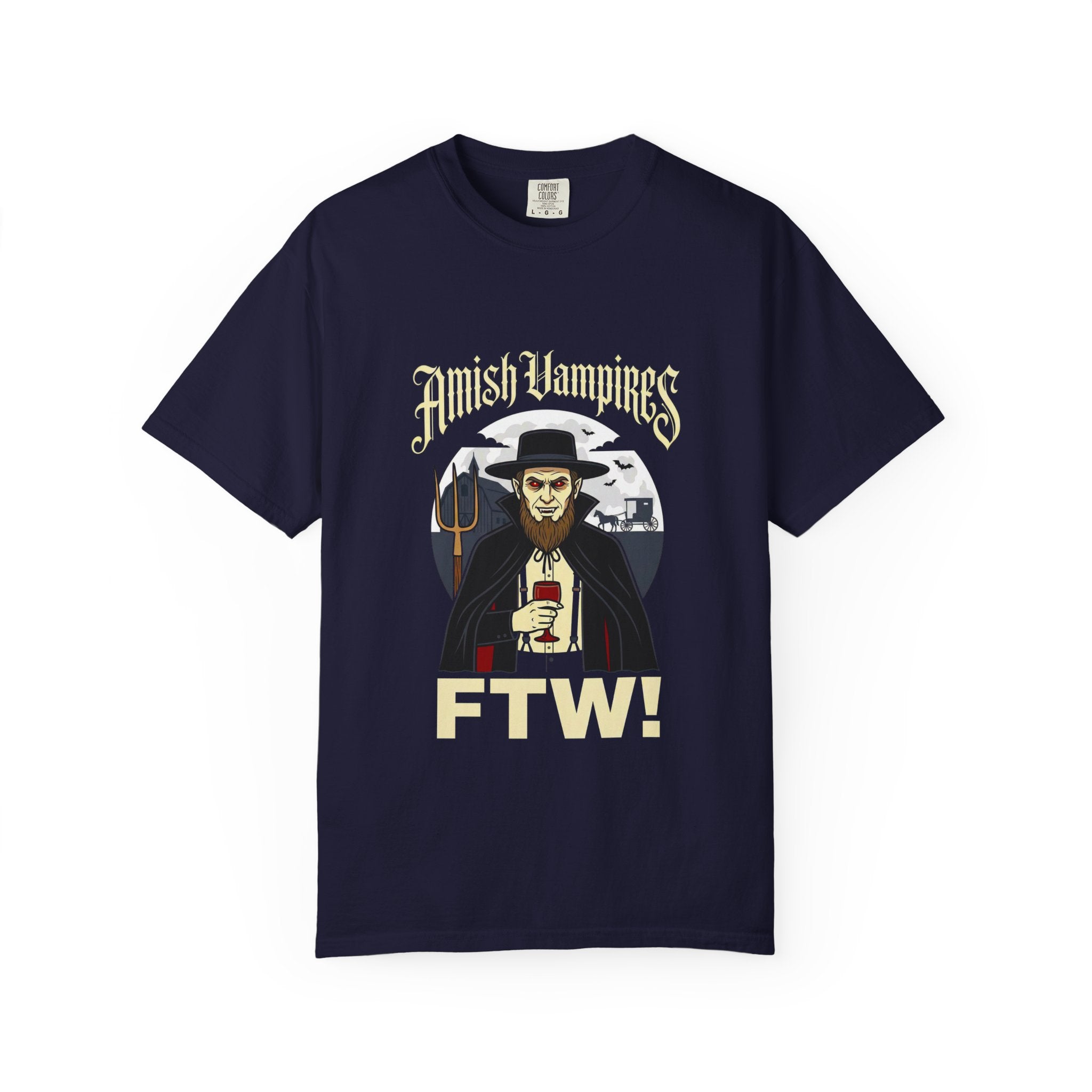 Amish Vampires FTW — Absurd Gothic Horror Dark Humor Tee | Comfort Colors 1717 Garment-Dyed