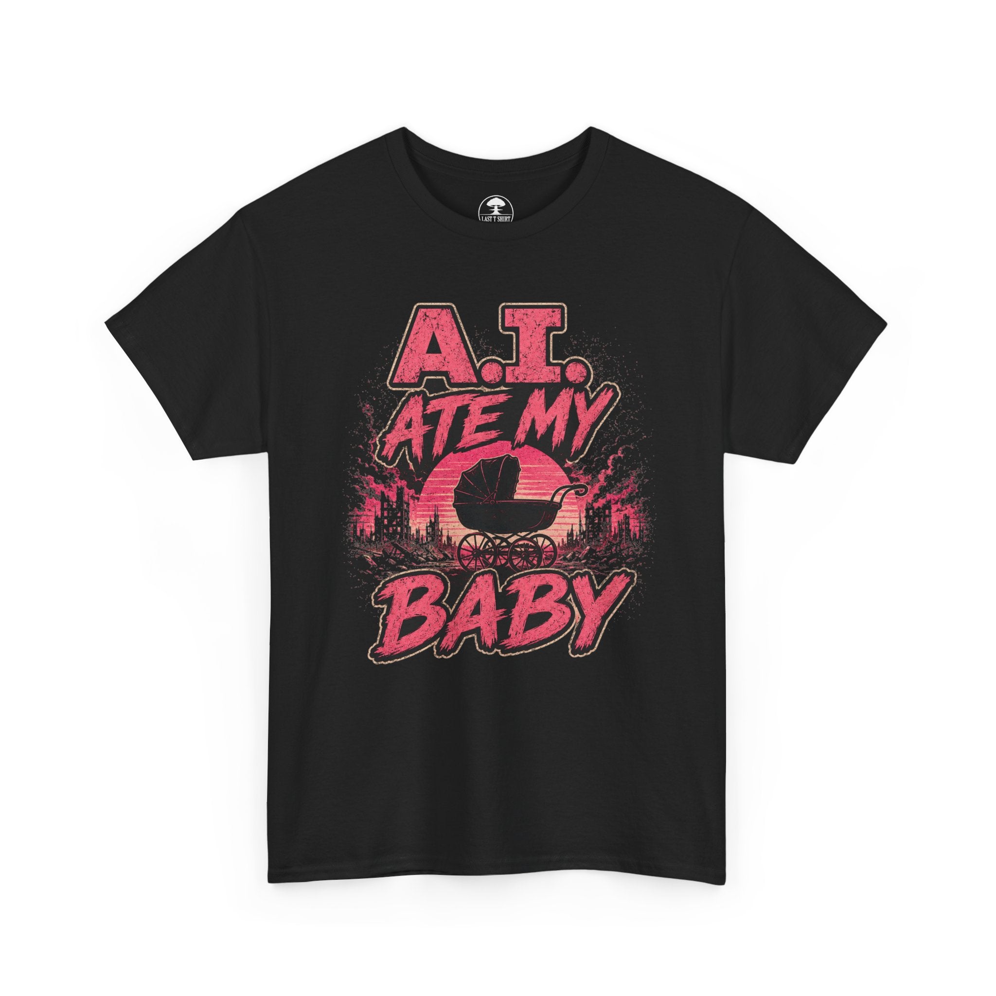 A.I. Ate My Baby -- Horror Baby Carriage -- Dark Humor Tee