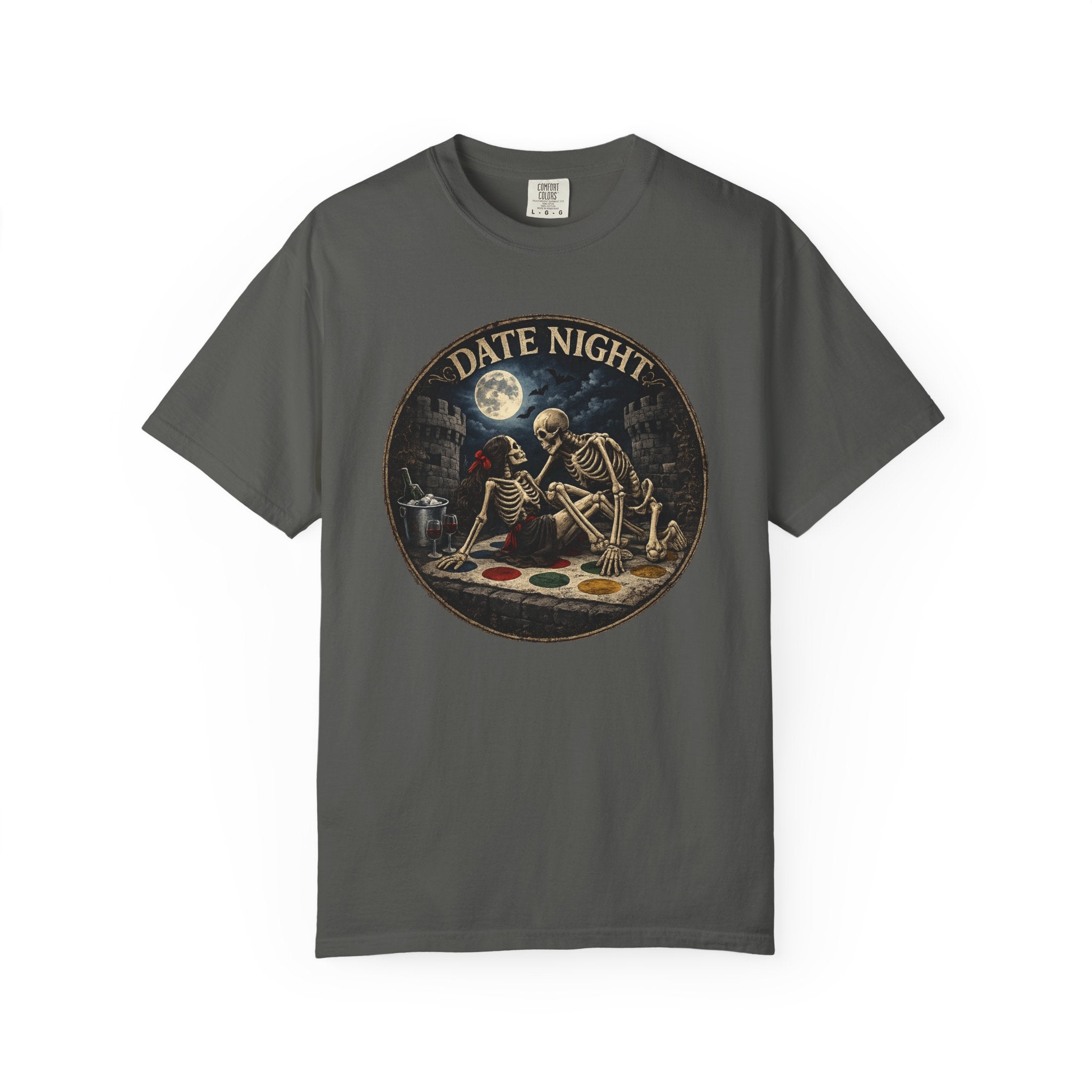 Date Night — Skeleton Lovers Gothic Romance Tee, Dark Humor | Comfort Colors 1717 Garment-Dyed