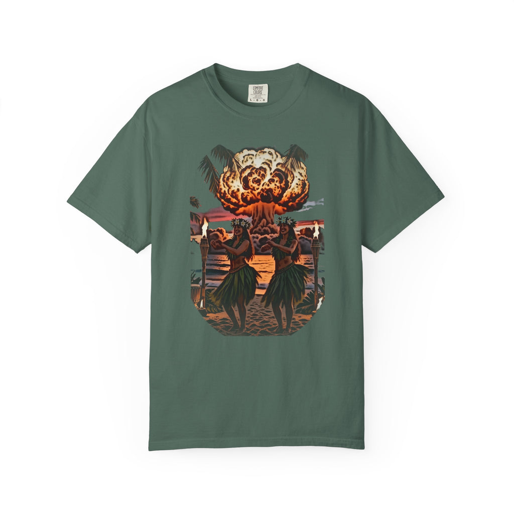 Nuclear Hula Party — Tiki Apocalypse Hula Girls Tee | Comfort Colors 1717 Garment-Dyed Dark Humor