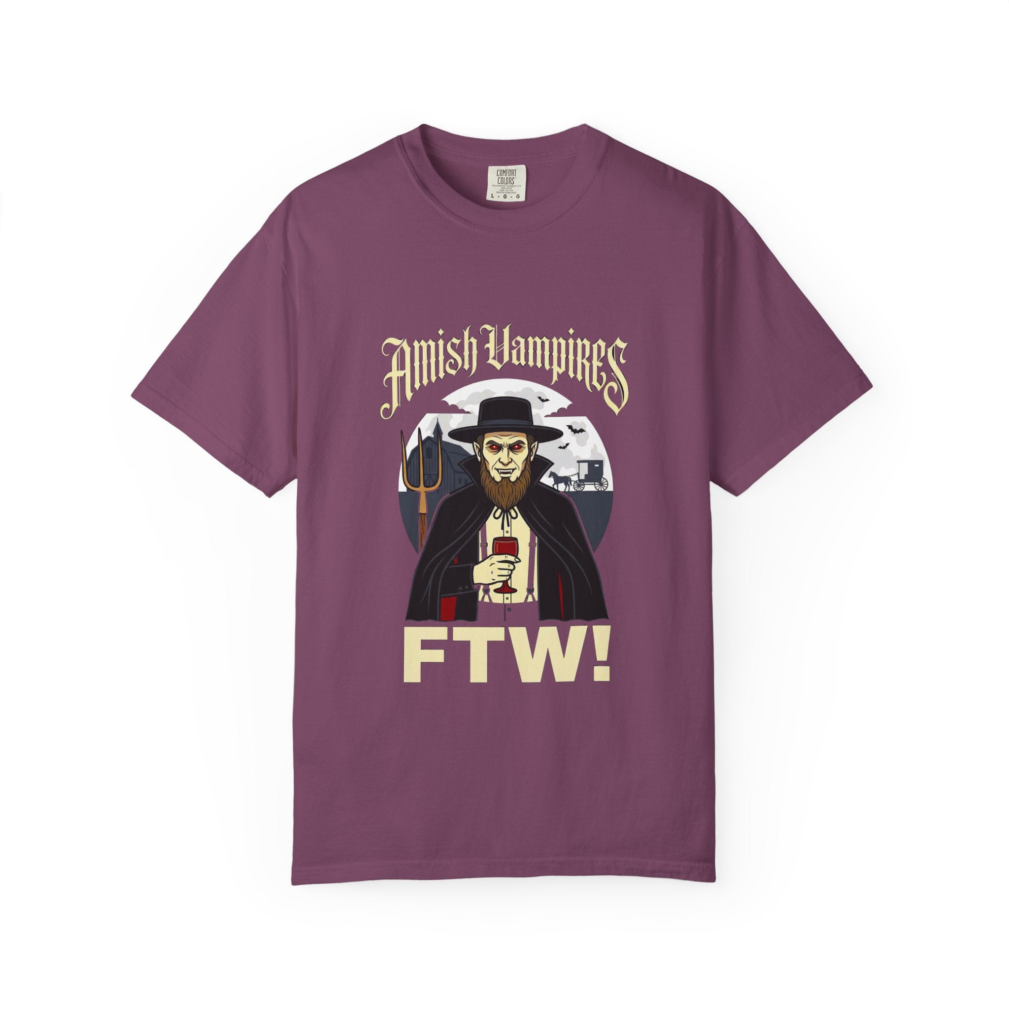 Amish Vampires FTW — Absurd Gothic Horror Dark Humor Tee | Comfort Colors 1717 Garment-Dyed