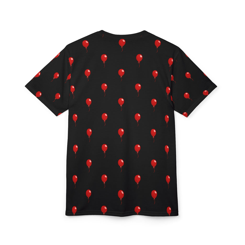 Red Balloon on Black Pattern Tee — All-Over Print Graphic T-Shirt - Polka-dots