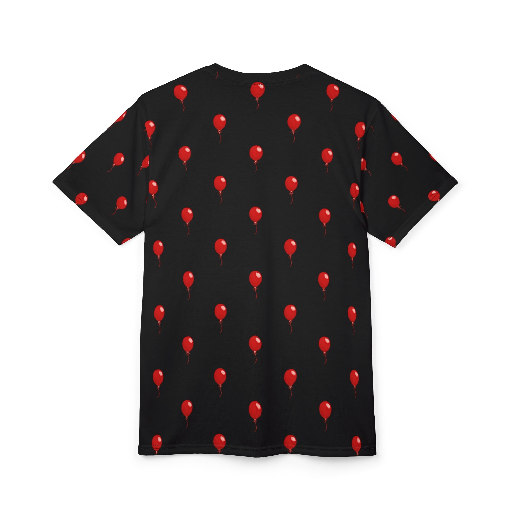 Red Balloon on Black Pattern Tee — All-Over Print Graphic T-Shirt - Polka-dots