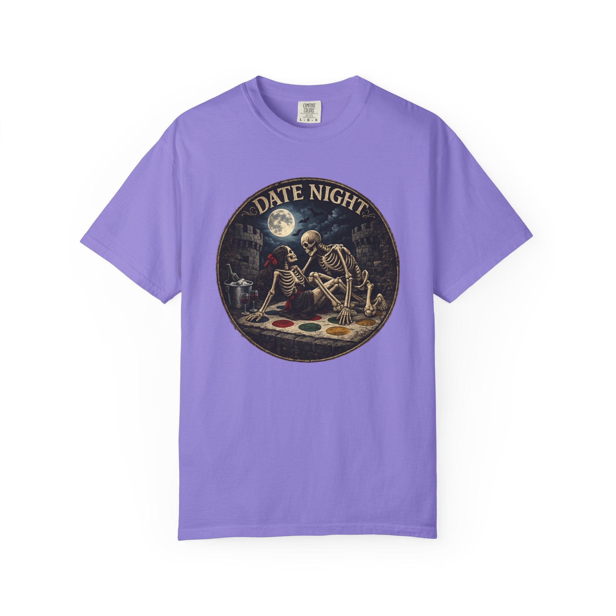 Date Night — Skeleton Lovers Gothic Romance Tee, Dark Humor | Comfort Colors 1717 Garment-Dyed