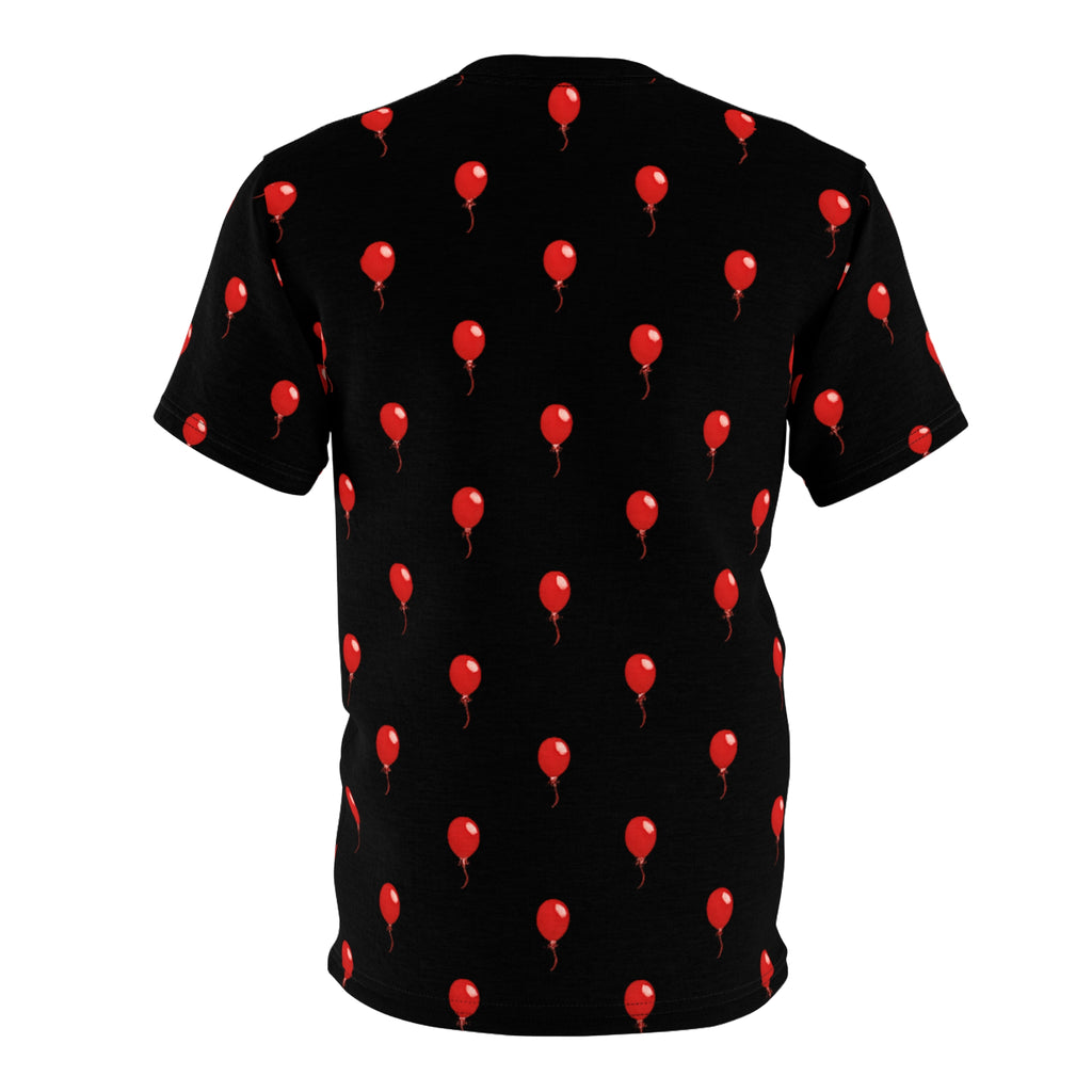 Red Balloon on Black Pattern Tee — All-Over Print Graphic T-Shirt - Polka-dots