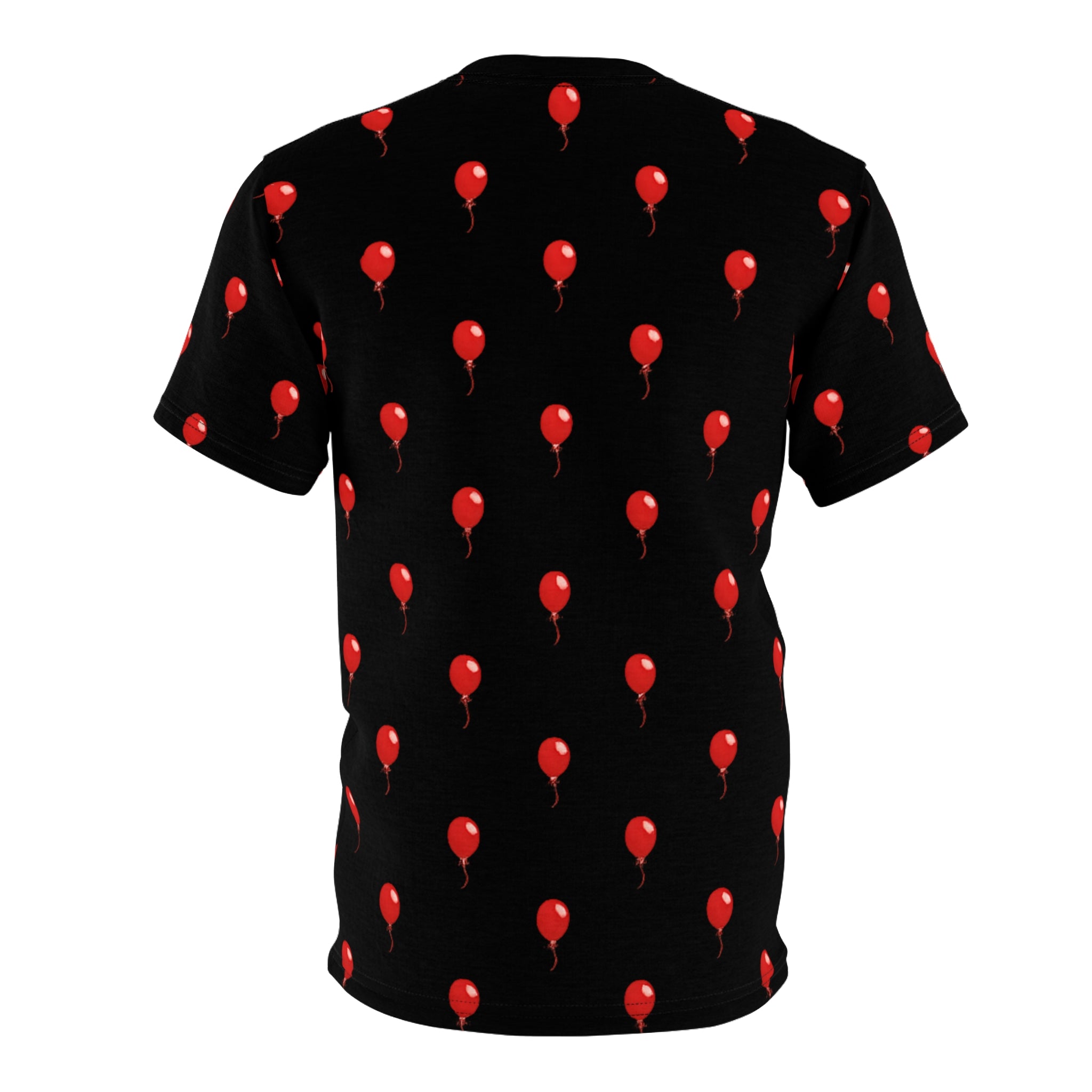 Red Balloon on Black Pattern Tee — All-Over Print Graphic T-Shirt - Polka-dots