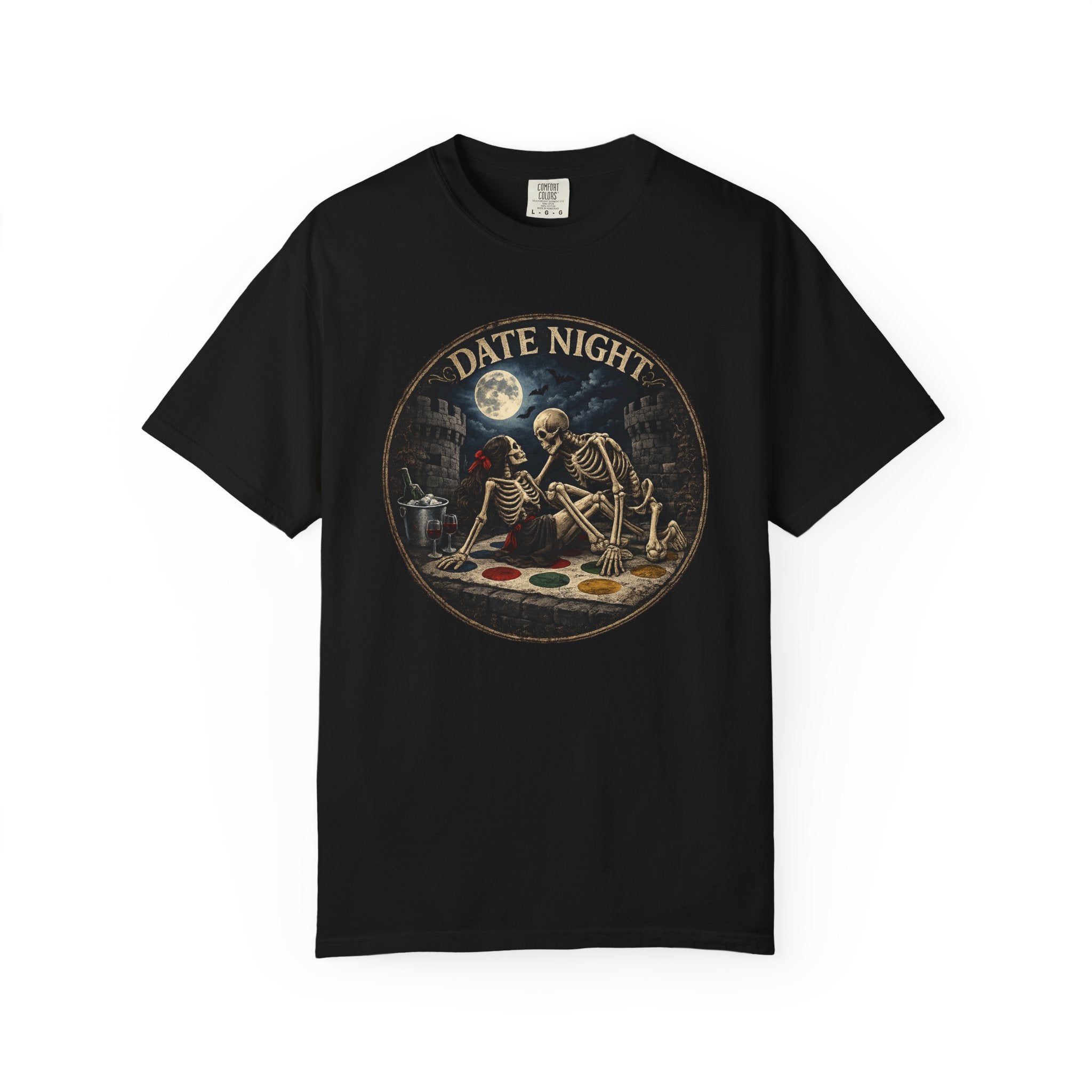 Date Night — Skeleton Lovers Gothic Romance Tee, Dark Humor | Comfort Colors 1717 Garment-Dyed