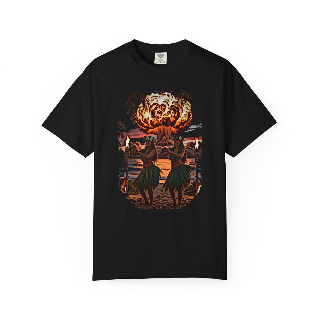 Nuclear Hula Party — Tiki Apocalypse Hula Girls Tee | Comfort Colors 1717 Garment-Dyed Dark Humor