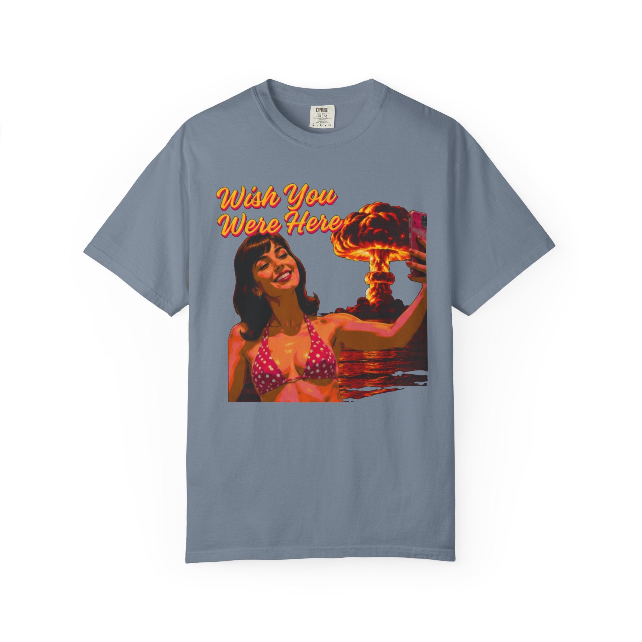 Wish You Were Here -- Bikini Selfie Nuclear Chic™ — Retro Apocalypse Glam™  Postcard Tee