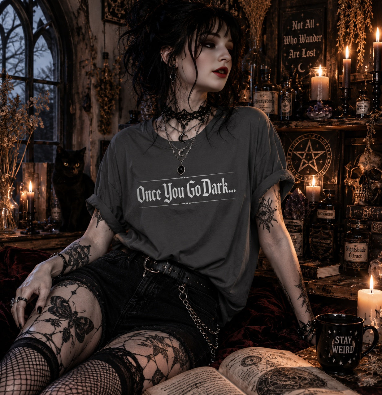 Once You Go Dark T-Shirt — Gothic Phrase Tee