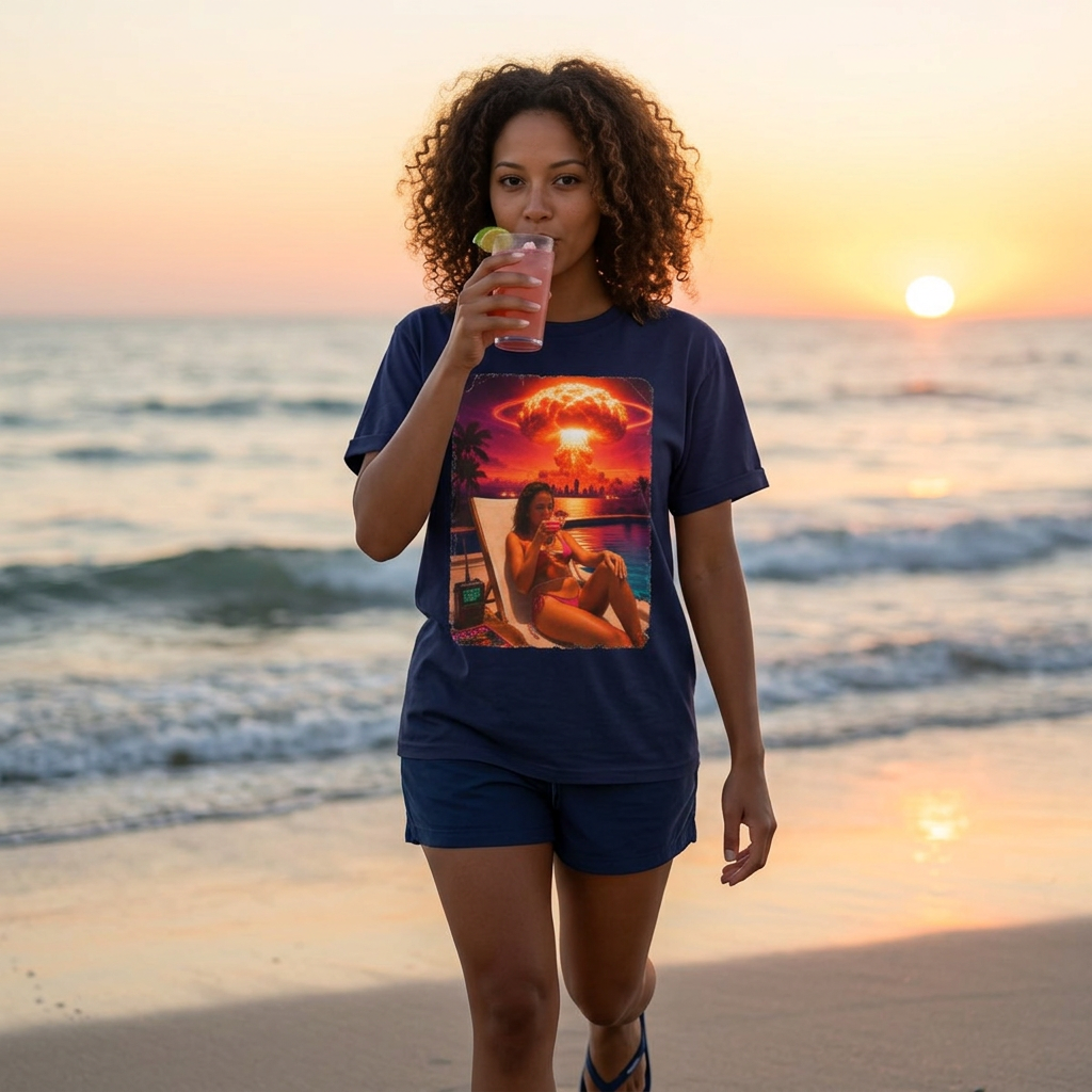 Mai Tai Sipping Bikini Beauty - Apocalypse Glamour - Dark Humor Comfort Colors Tee