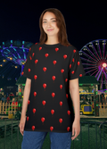 Red Balloon on Black Pattern Tee — All-Over Print Graphic T-Shirt - Polka-dots | Dark Humor