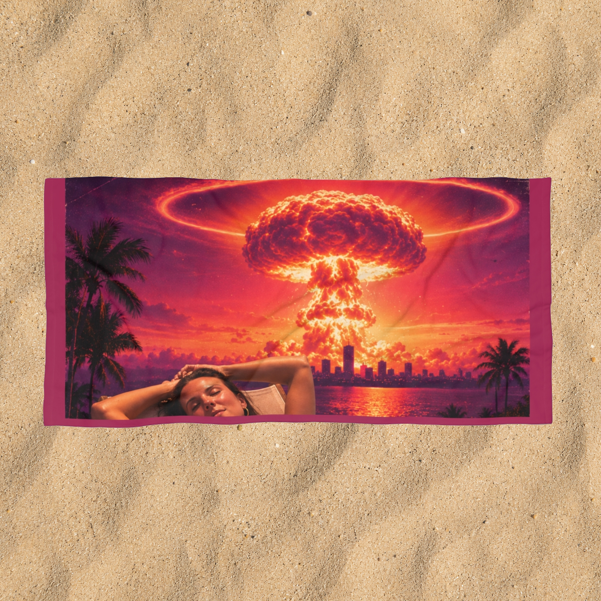 Relax... It Will All Be Over Soon — Nuclear Chic Apocalypse Beach Towel | Heavyweight Beach Blanket, 30"×60" / 36"×72"