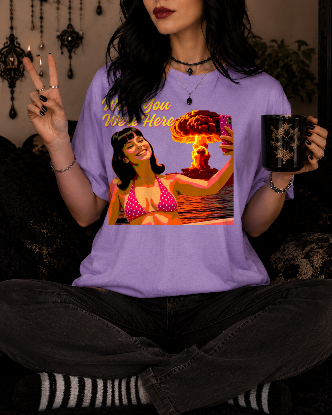 Wish You Were Here -- Bikini Selfie Nuclear Chic™ — Retro Apocalypse Glam™  Postcard Tee