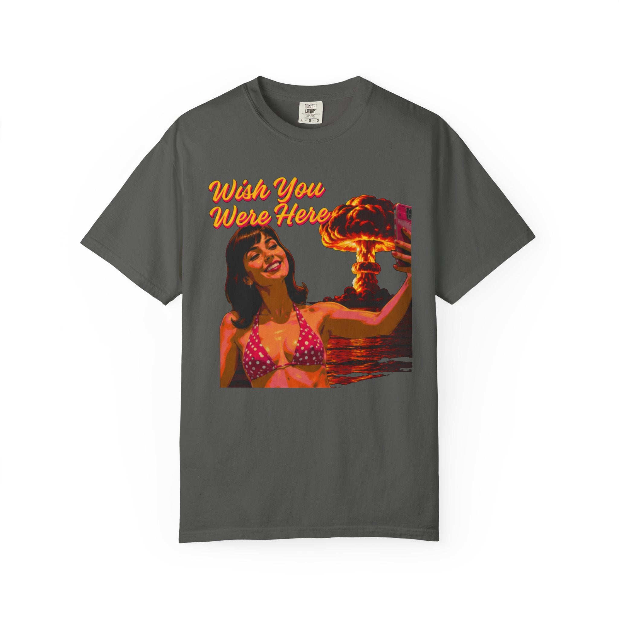 Wish You Were Here -- Bikini Selfie Nuclear Chic™ — Retro Apocalypse Glam™  Postcard Tee