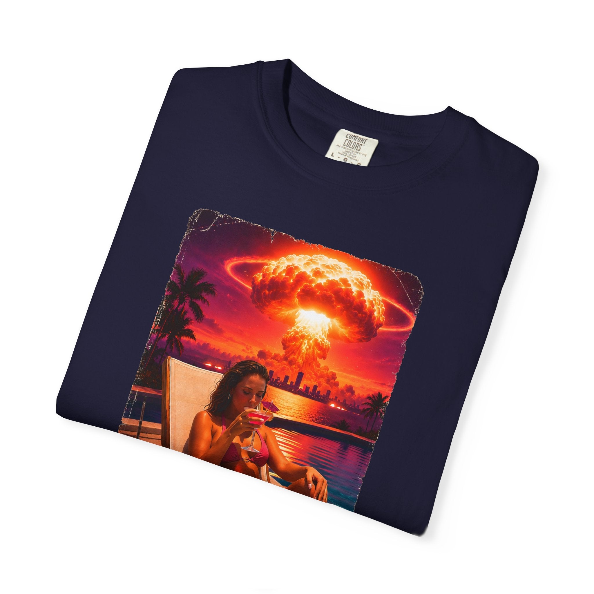 Mai Tai Sipping Bikini Beauty - Apocalypse Glamour - Dark Humor Comfort Colors Tee