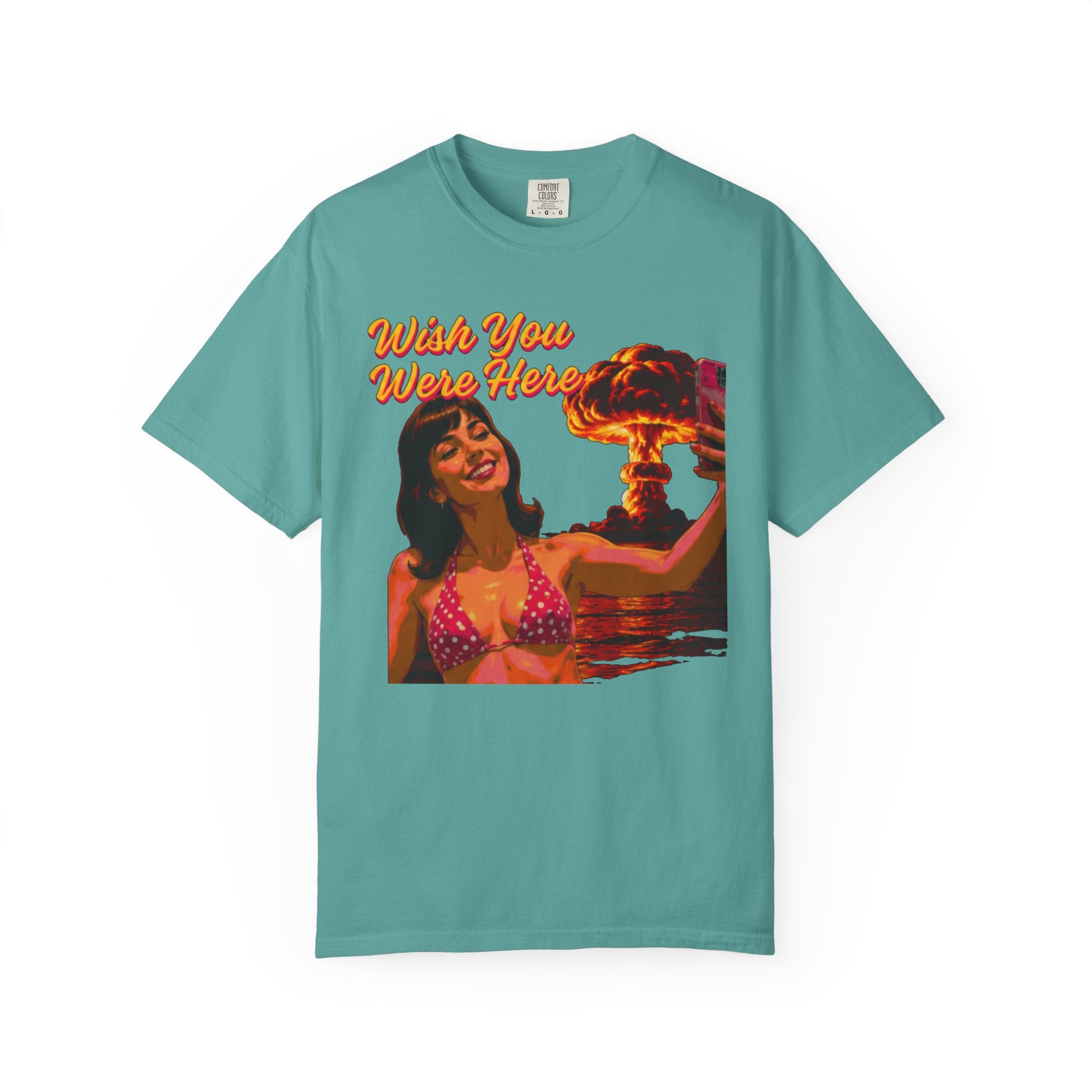 Wish You Were Here -- Bikini Selfie Nuclear Chic™ — Retro Apocalypse Glam™  Postcard Tee