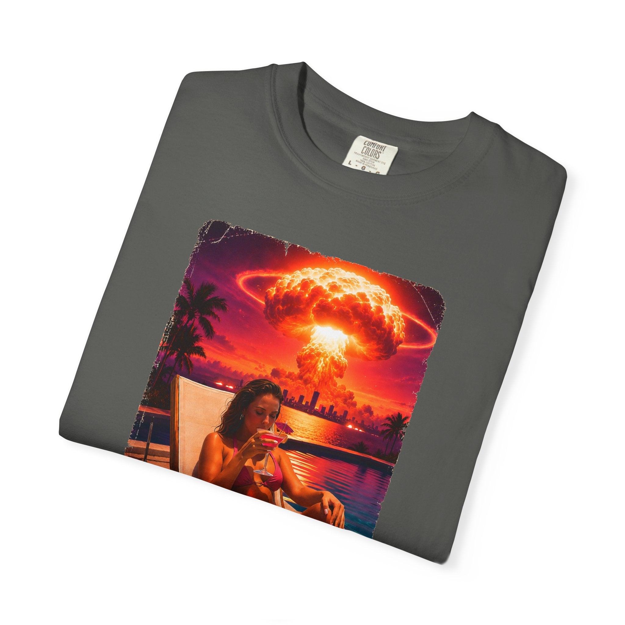 Mai Tai Sipping Bikini Beauty - Apocalypse Glamour - Dark Humor Comfort Colors Tee