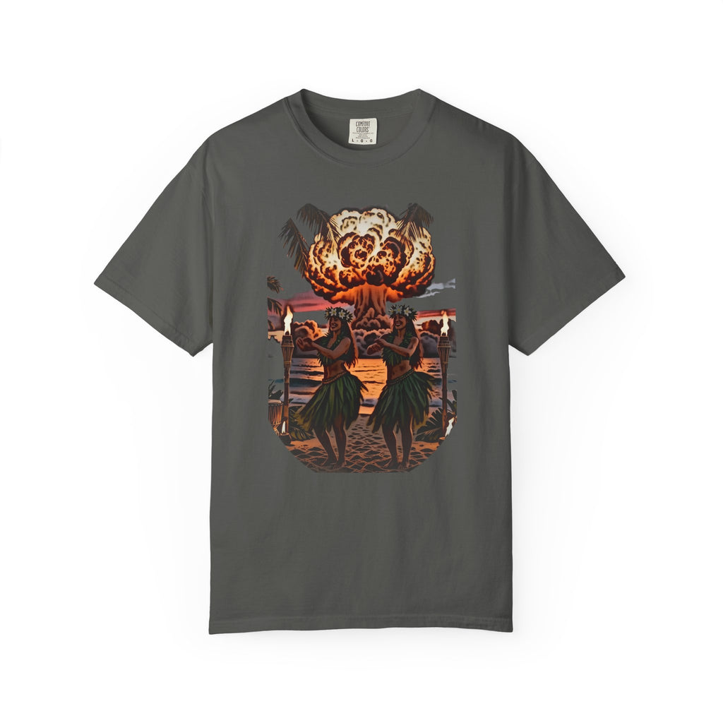Nuclear Hula Party — Tiki Apocalypse Hula Girls Tee | Comfort Colors 1717 Garment-Dyed Dark Humor