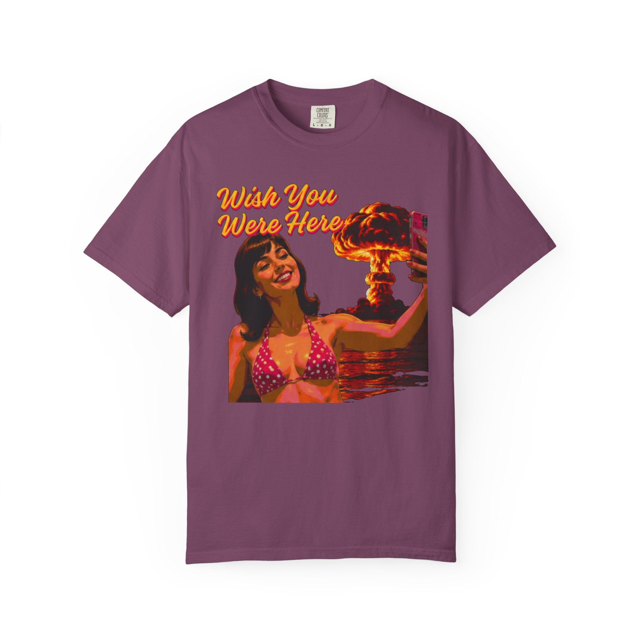 Wish You Were Here -- Bikini Selfie Nuclear Chic™ — Retro Apocalypse Glam™  Postcard Tee