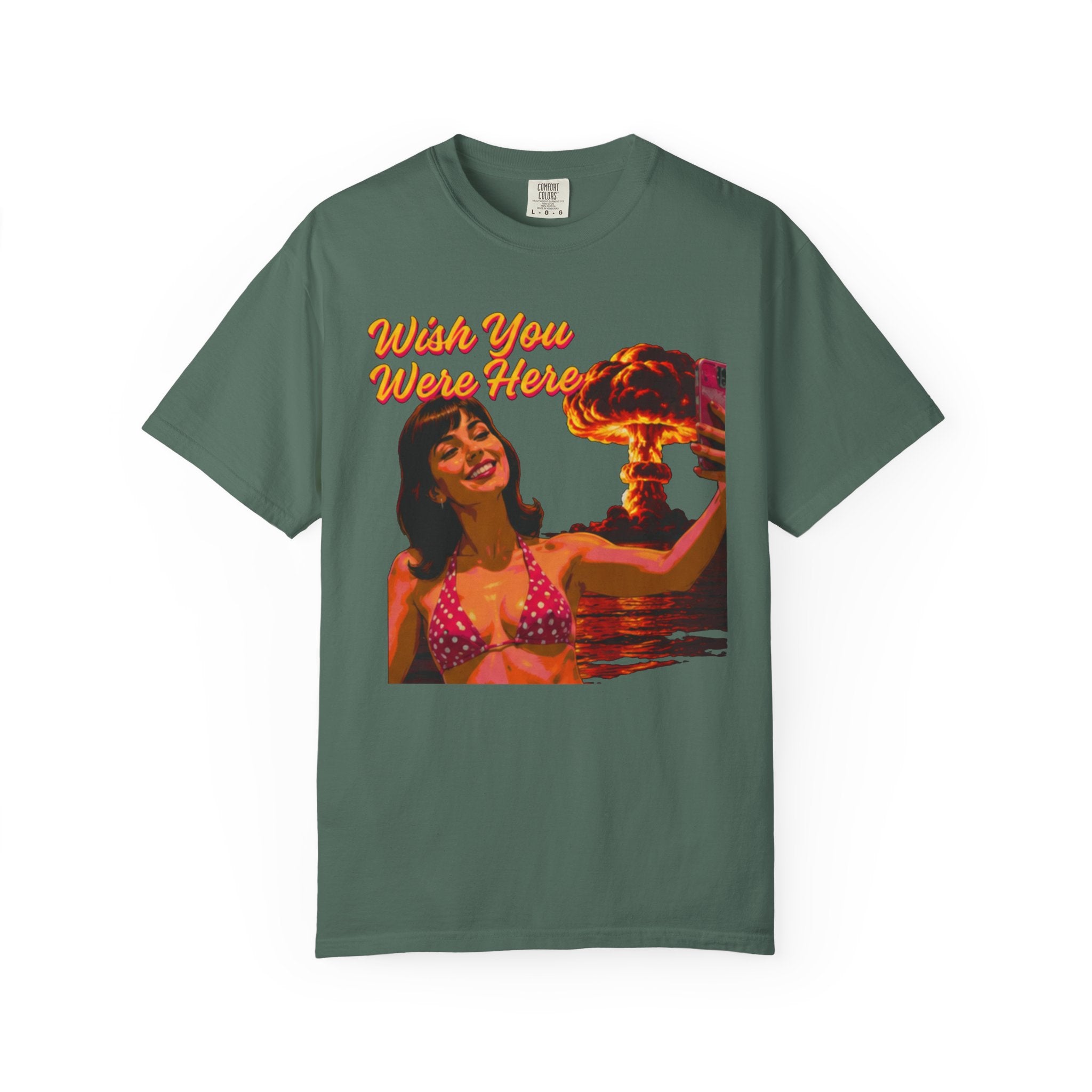 Wish You Were Here -- Bikini Selfie Nuclear Chic™ — Retro Apocalypse Glam™  Postcard Tee
