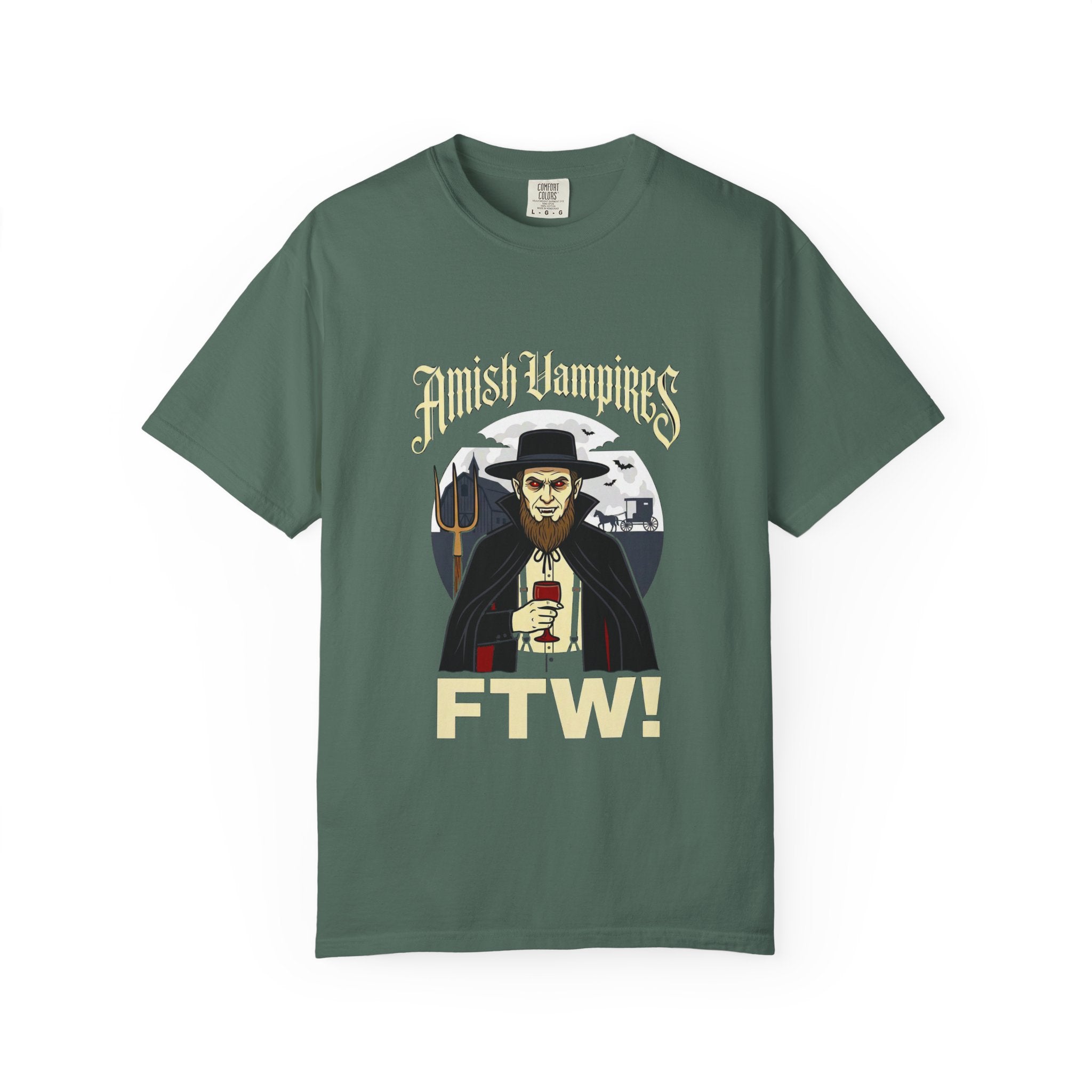 Amish Vampires FTW — Absurd Gothic Horror Dark Humor Tee | Comfort Colors 1717 Garment-Dyed