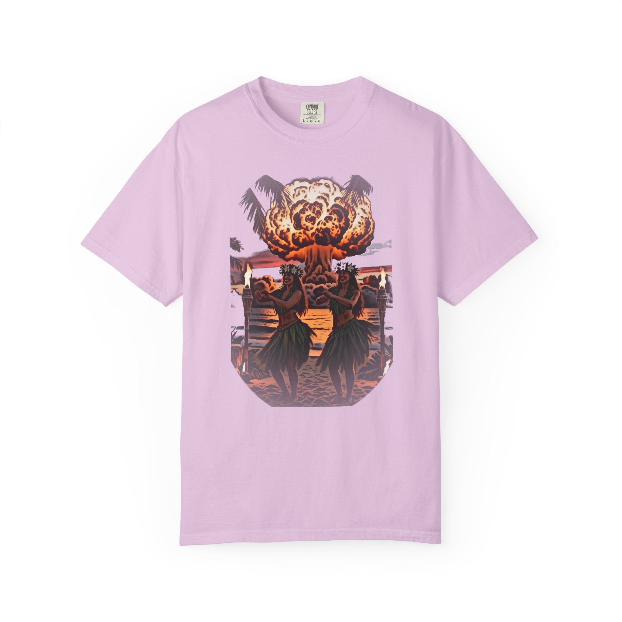 Nuclear Hula Party — Tiki Apocalypse Hula Girls Tee | Comfort Colors 1717 Garment-Dyed Dark Humor