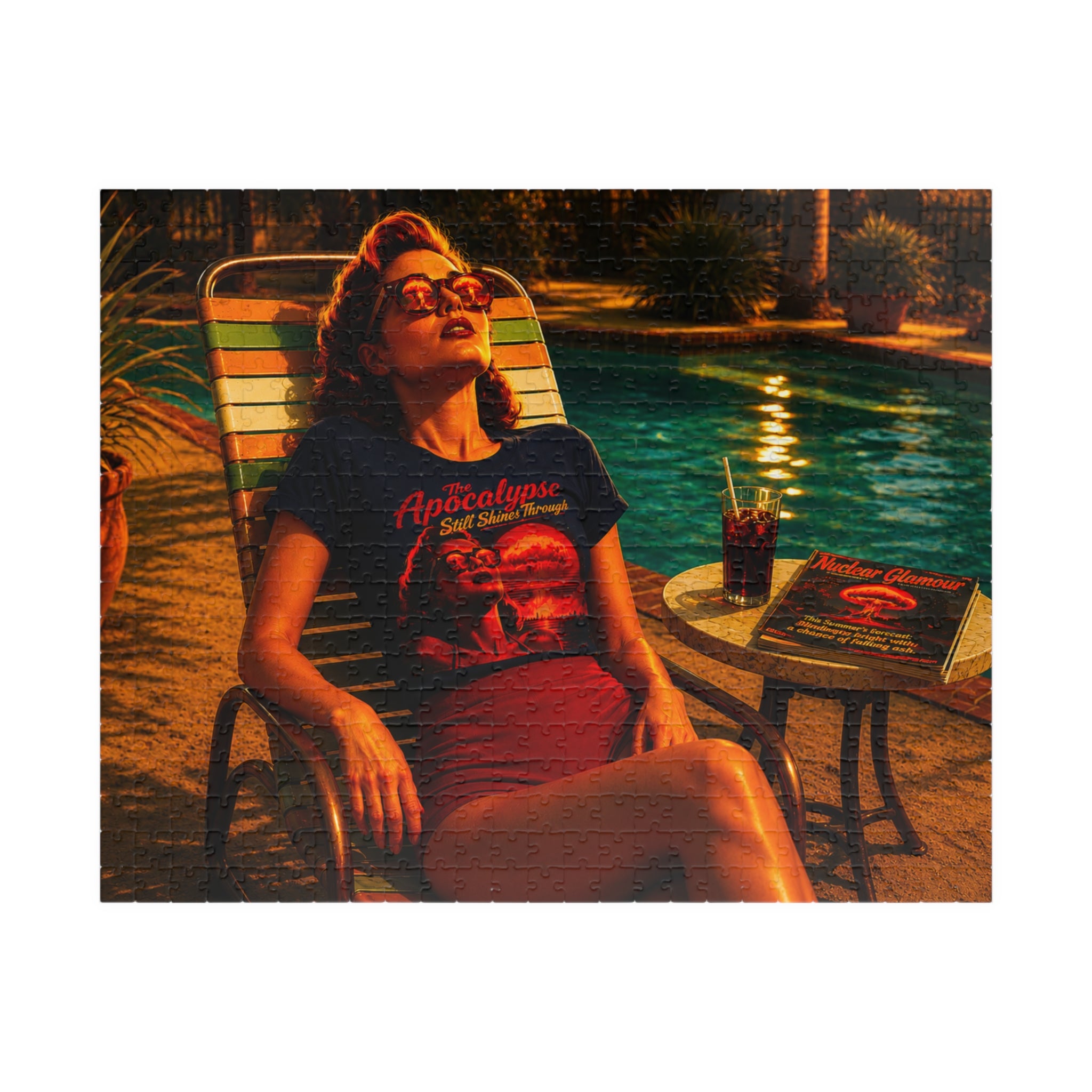 The Apocalypse Still Shines Through — Nuclear Chic Jigsaw Puzzle | Retro Poolside Pin-Up Night Scene (110, 252, 520, 1014-piece)