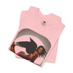 Gothic Fallen Angel With Skull Tee — Dark Fantasy Winged Woman Graphic T-Shirt