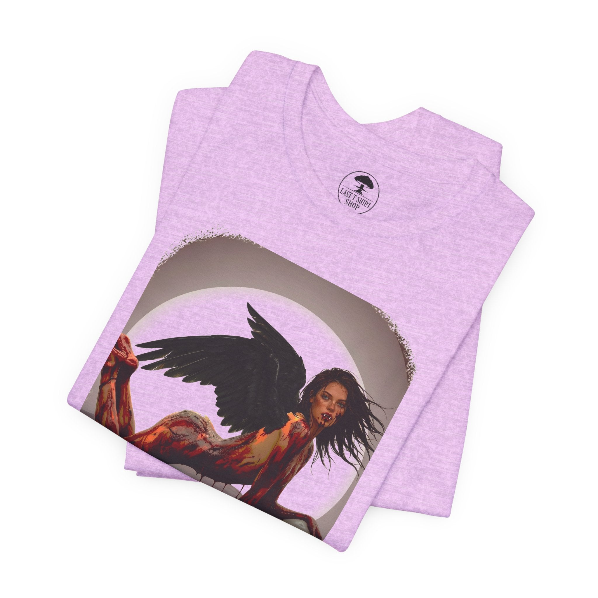 Gothic Fallen Angel With Skull Tee — Dark Fantasy Winged Woman Graphic T-Shirt
