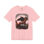 Gothic Fallen Angel With Skull Tee — Dark Fantasy Winged Woman Graphic T-Shirt
