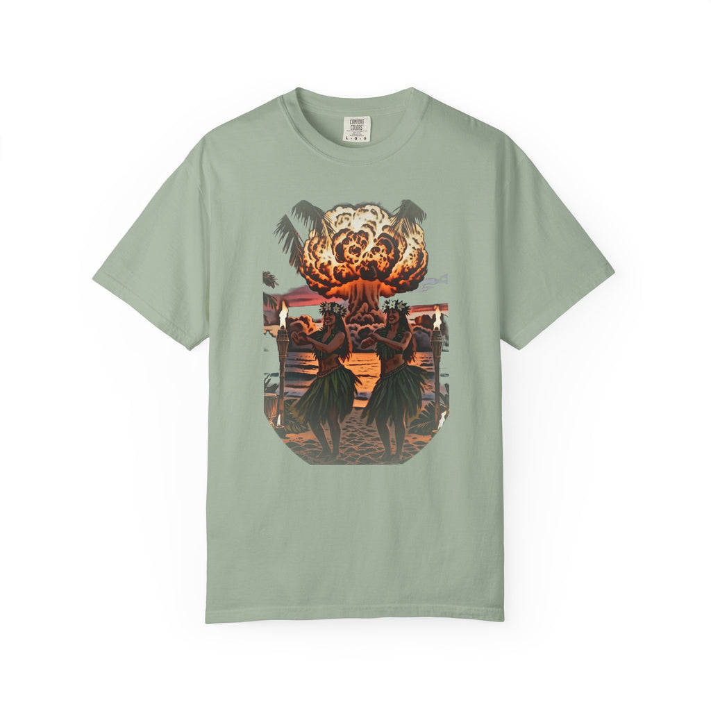 Nuclear Hula Party — Tiki Apocalypse Hula Girls Tee | Comfort Colors 1717 Garment-Dyed Dark Humor
