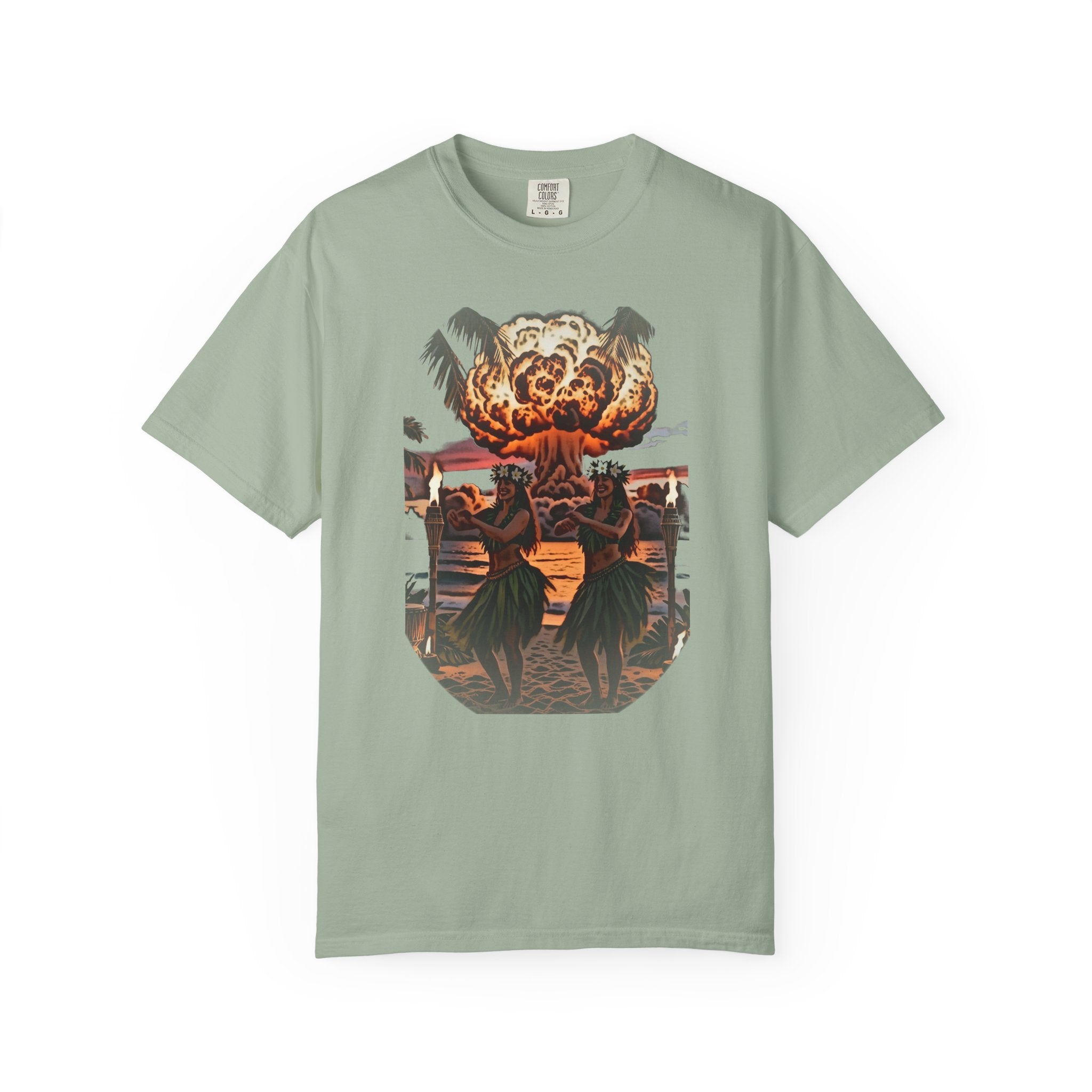Nuclear Hula Party — Tiki Apocalypse Hula Girls Tee | Comfort Colors 1717 Garment-Dyed Dark Humor