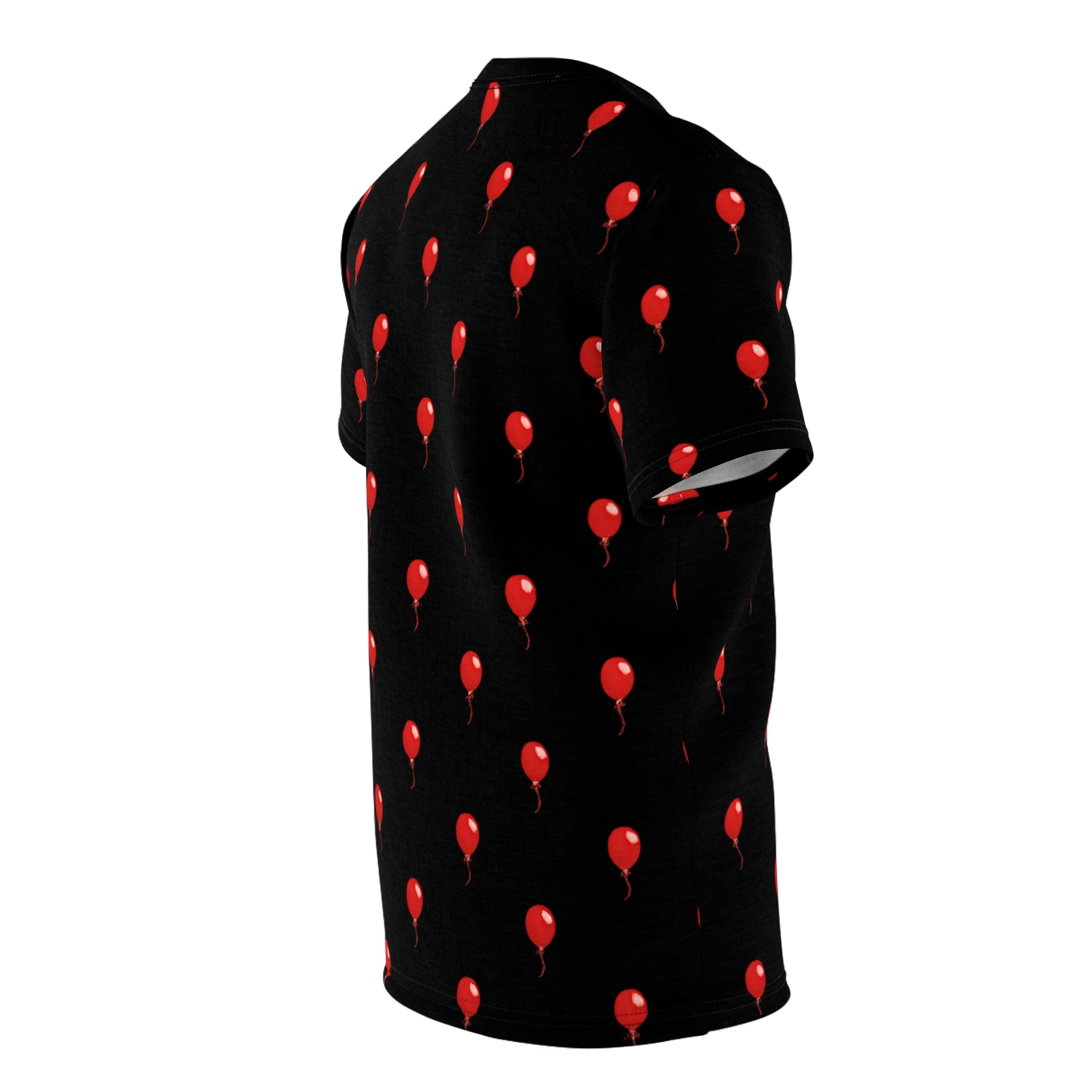 Red Balloon on Black Pattern Tee — All-Over Print Graphic T-Shirt - Polka-dots
