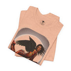 Gothic Fallen Angel With Skull Tee — Dark Fantasy Winged Woman Graphic T-Shirt
