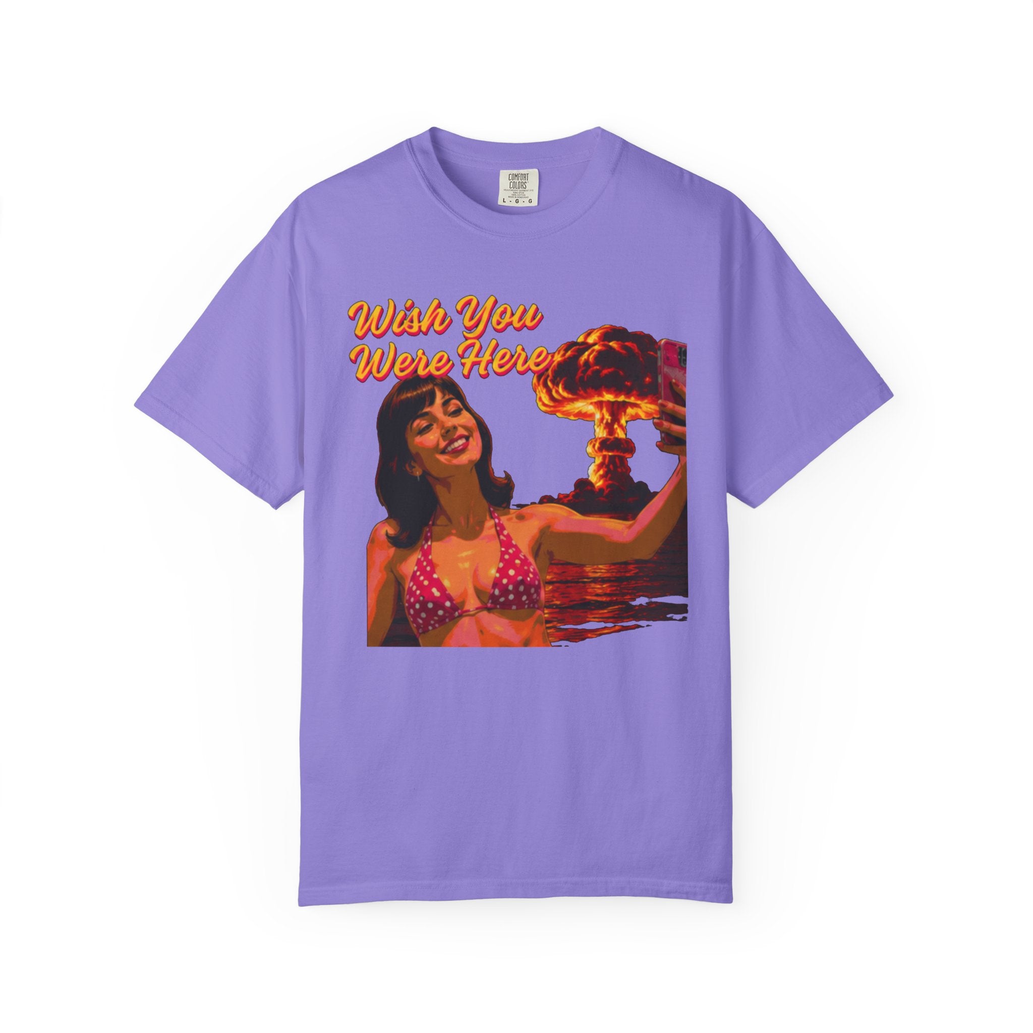 Wish You Were Here -- Bikini Selfie Nuclear Chic™ — Retro Apocalypse Glam™  Postcard Tee